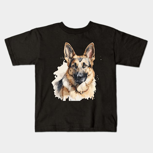 watercolor of a german sheperd Kids T-Shirt by LUNASTOR